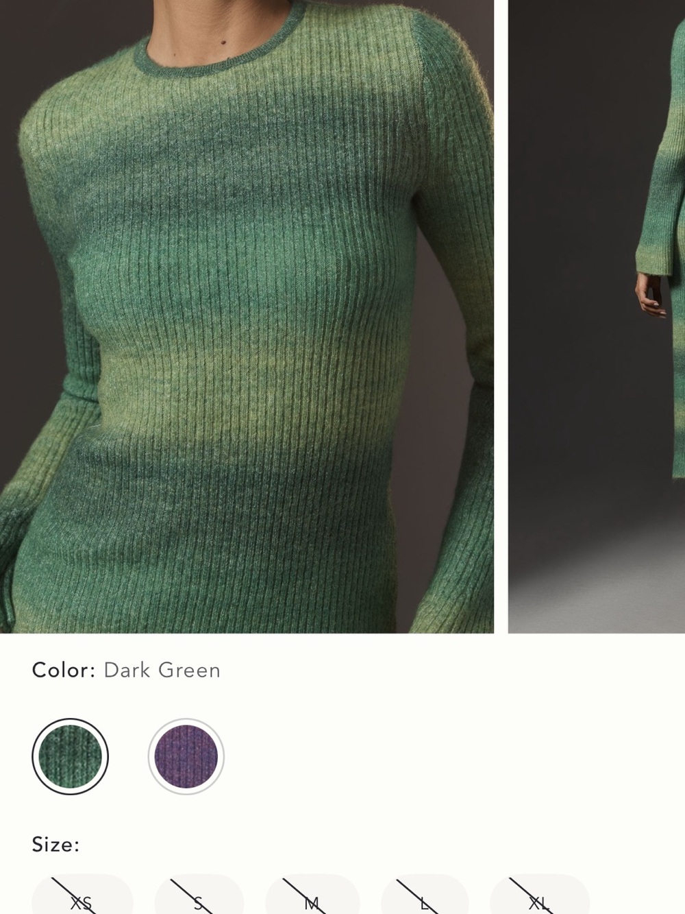 Anthropologie Simon Miller Green Ombre Ribbed Crewneck Sweater Dress - Picture 7 of 8